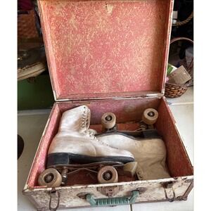 Vintage Chicago‎ Roller Skates with Star Trunk, Wooden Wheels, Antique Decor